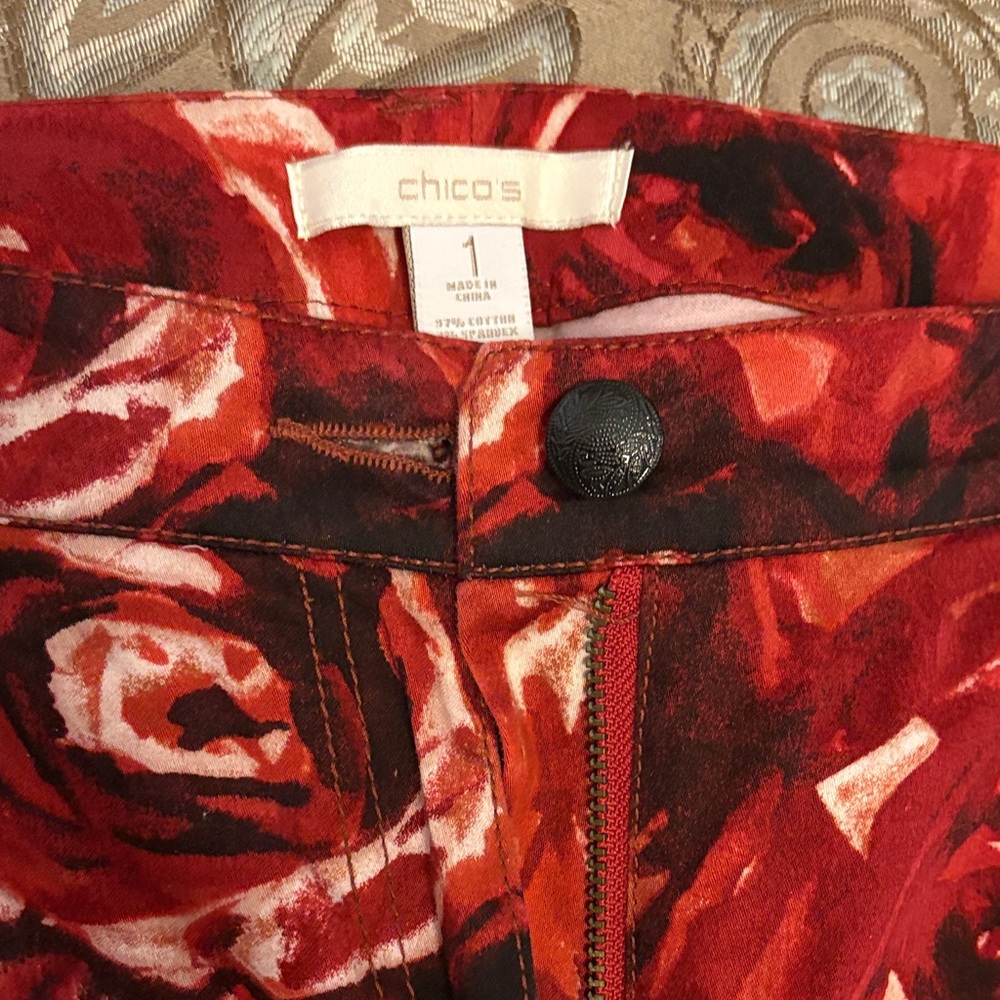 Chico's Bold Red and Black Floral pants